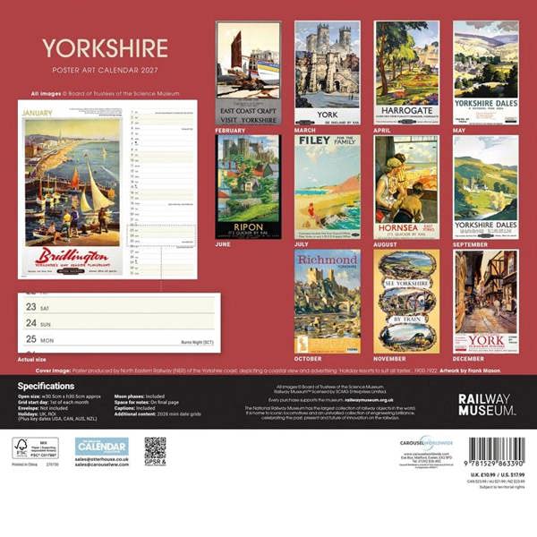 National Railway Museum, Yorkshire Poster Art Calendar 2027, Wall Calendars, Month To View, Travel, Gift