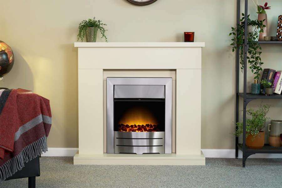 Adam Lomond Fireplace  in Stone Effect & Colorado Brushed Steel Electric Fire, 39 Inch