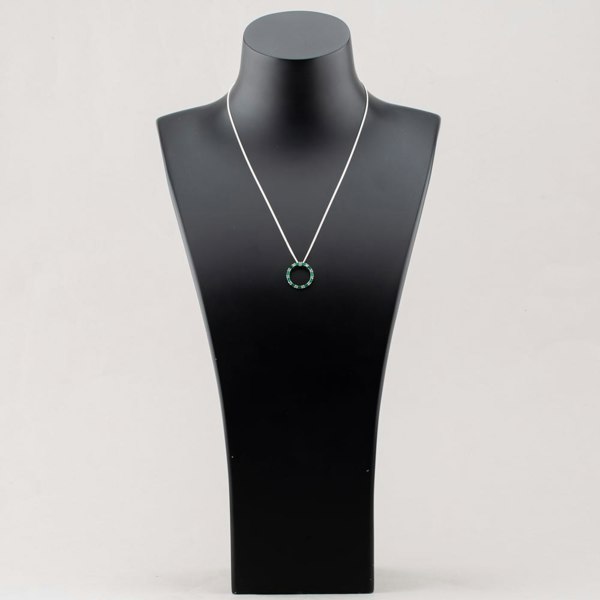 T. H. Baker Sterling Silver Green Cubic Zirconia Circle Pendant Necklace S6675