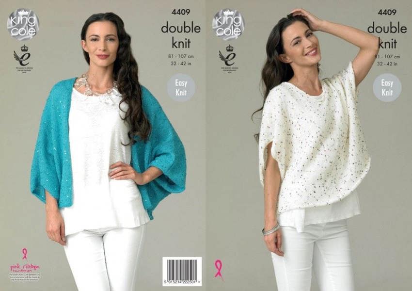 King Cole Galaxy Knitting Pattern 4409, Tops, Cardigans for Women, 32 inch - 42 inch - Easy