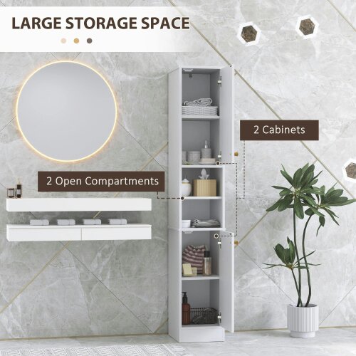 Wyld Haus Conosu Freestanding Slim Bathroom Storage Cabinet With Doors And Adjustable Shelves White