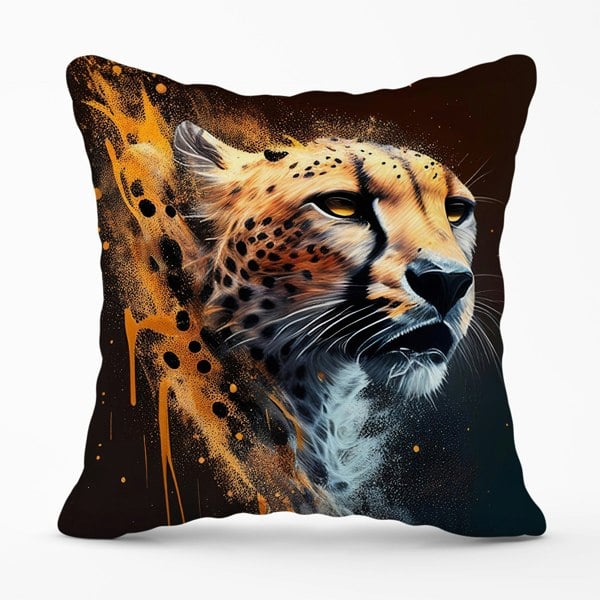 Warren Reed Cheetah Face Splashart Dark Background Cushions