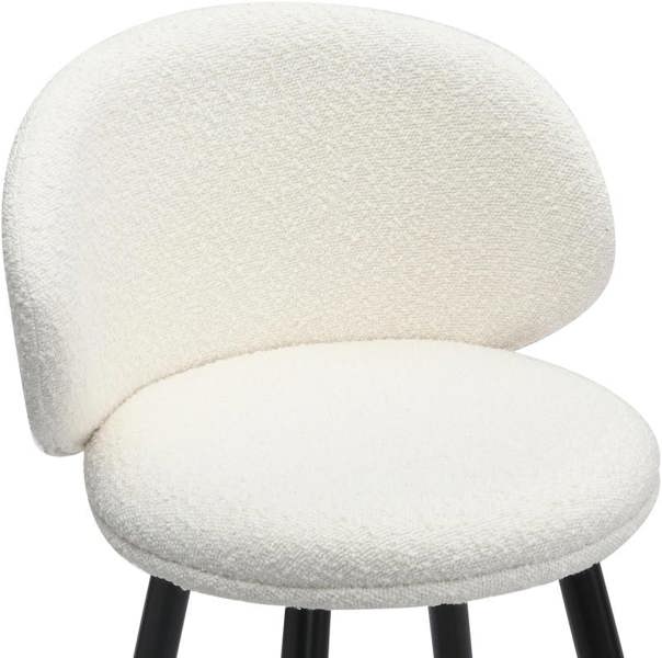 Lamboro Roma White Boucle Fixed Height Bar Stool with Black Legs & Curved Backrest, 66cm