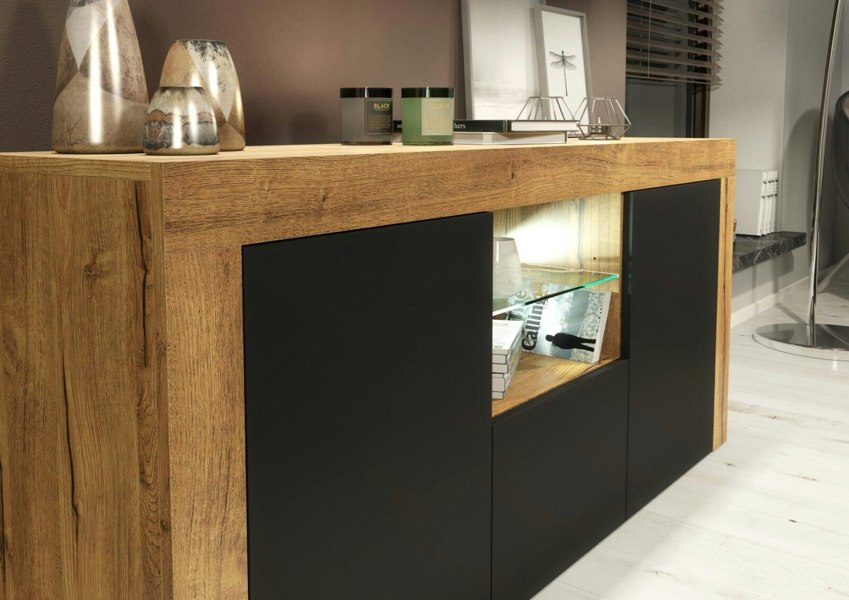 Mex Furniture Modern 145cm TV Unit, Cabinet Stand & Sideboard with Matt Doors & Free LED