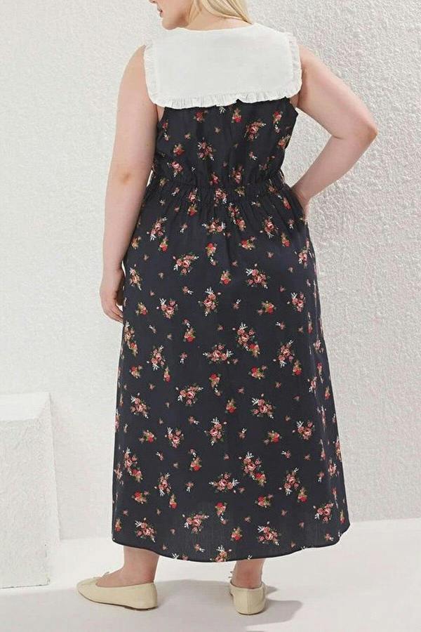 WOVCOR Floral Poplin 100% Cotton Midi Woven Plus Size Dress