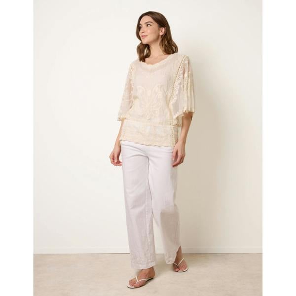 Blue Vanilla Floral Lace Butterfly Sleeve Blouse