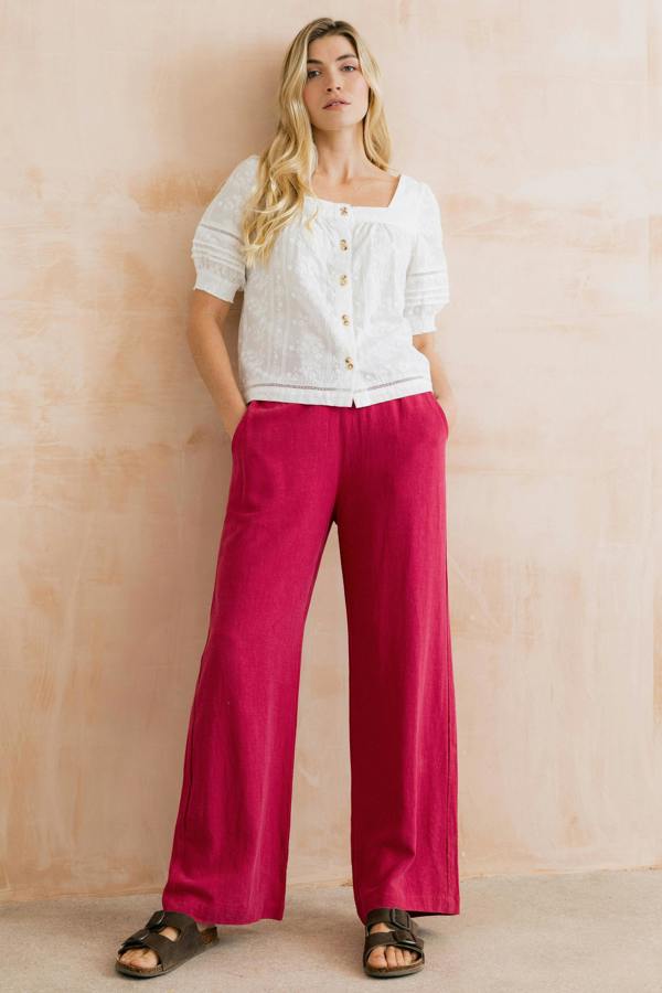 Lily & Me Grace Wide Leg Linen Blend Trousers Boysenberry