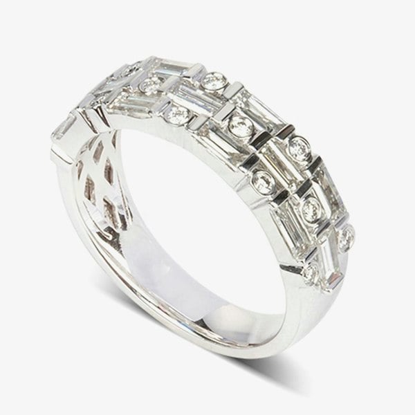 T. H. Baker 18ct White Gold 1.34ct Baguette & Brilliant Cut Diamond Three Row Ring LG194/RA M1/2