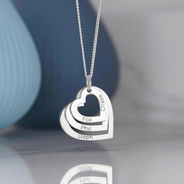 Christopher James of London Sterling Silver Triple Heart Personalised Family Necklace