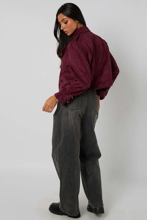 Urban Bliss Plum Cropped Faux Suede Trench
