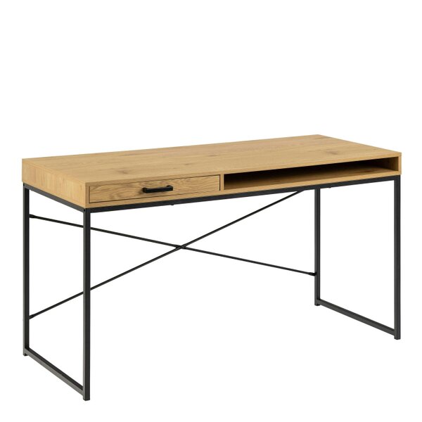 Wyld Haus El Paso Wild Oak Effect Desk with Drawer and Shelf Black Metal Base