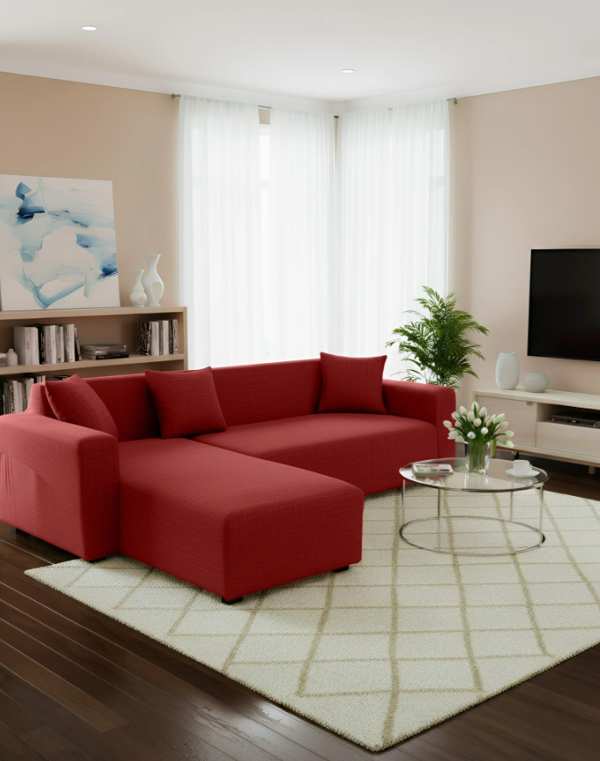 Anyseat 4 Seater Sofa Cover Plain Wine Red Style and Protection For Living Room Sofa Chair Elastic Stretchable Slipcover