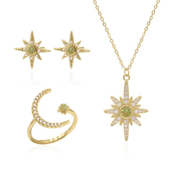 Luna Charles Star Birthstone Ring Gift Set - Earrings Necklace & Ring - 18K Gold Plated