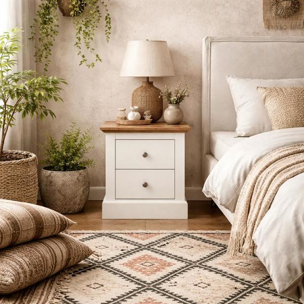 Wyld Haus Ardee 2 Drawer White and Natural Oak Wooden Bedside Table