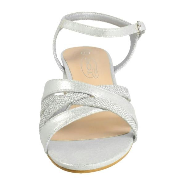 Spot On Ladies Spot On Ankle Strap Low Block Heel Glitter Wide Fitting Sandals F12118