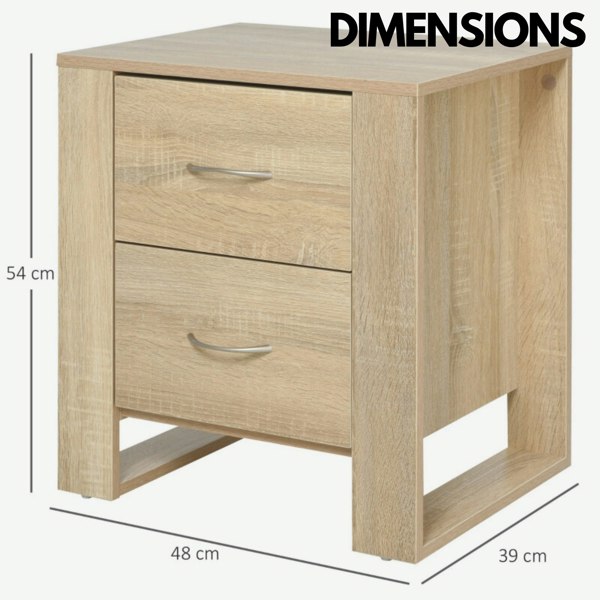 Rafaelo Mobilia Bedside Table With 2 Drawers Natural Brown