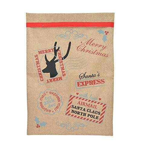 Large Hessian Santa Sack with Airmail Design, 70 x 50 cm, Brown Christmas Gift Bag image 4