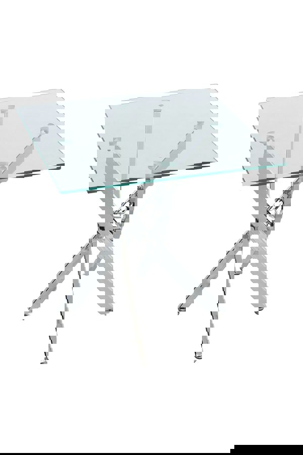 Living and Home Modern Square Tempered Glass Top Coffee End Table with Chrome Cross Leg