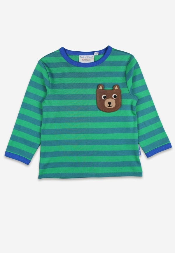Organic Brown Bear Pocket Applique Long - Sleeved T-Shirt - Toby Tiger