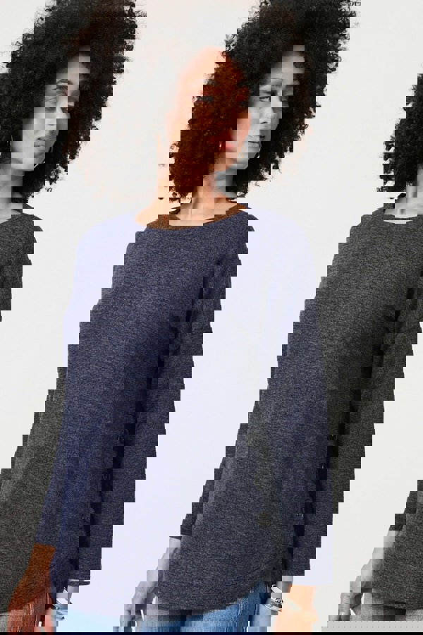 Navy | Relaxed 3/4 Sleeve Button Detail Top
