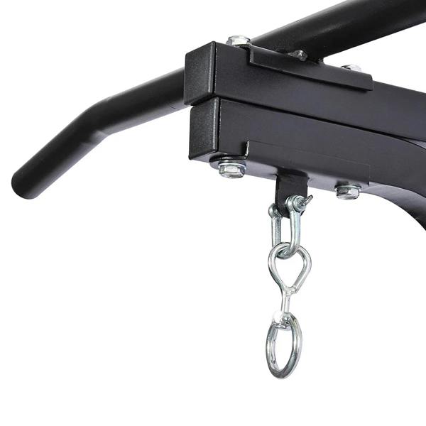 Close-up of black wall hanger bracket with chain hook for boxing bag