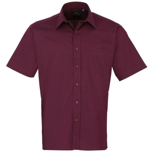 Premier Mens Short Sleeve Formal Poplin Plain Work Shirt - Aubergine