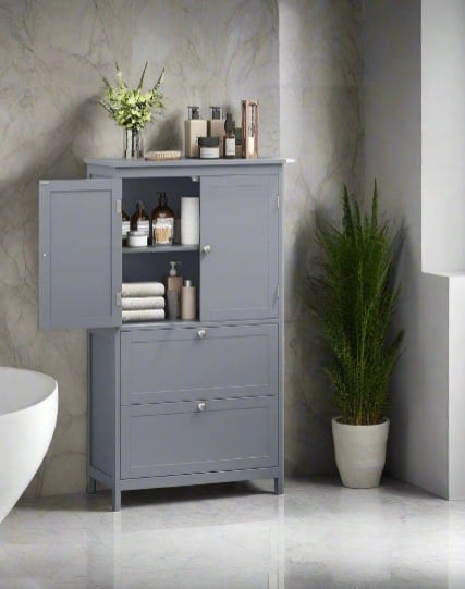 Modcraft Grey Bathroom Storage Cabinet Kitchen Cupboard with 2 Drawers, 2 Doors & Adjustable Shelf