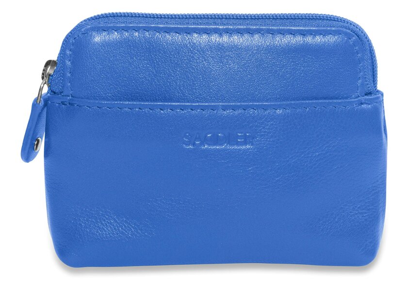 SADDLER Compact Leather Zip-Top Purse "Pia" – Handmade by Saddler | RFID Protected & Gift Boxed | Multi-Functional Card, Coin & Key Holder - Electric Blue