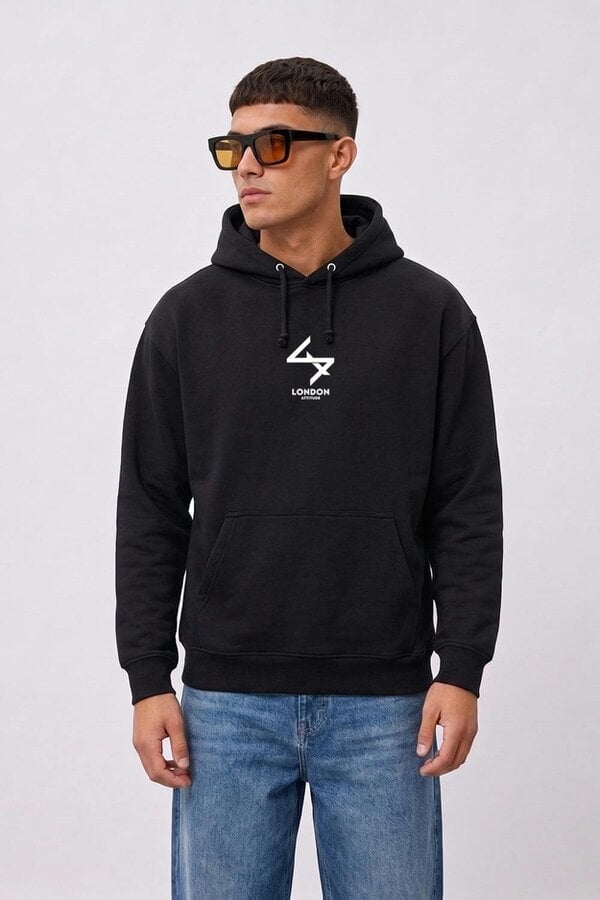 London Attitude Oversized Japanese Inspired Graphic Hoodie in Black