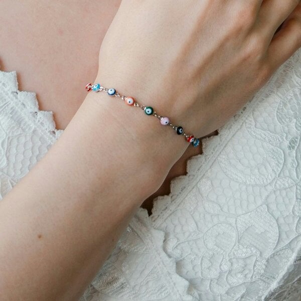 The Colourful Aura Multicolour Turkish Evil Eye Bead Protection Luck Eye Charm Adjustable Bracelet