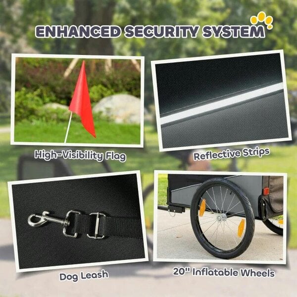 Dog Bike Trailer, Dog Cart Bicycle Carrier for Small and Medium Pets with 20" Inflatable Rubber Wheels, Grey