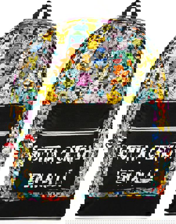 Pokemon Unisex Kids Black Multi Character Print & Gotta Catch Em All Backpack (One Size)