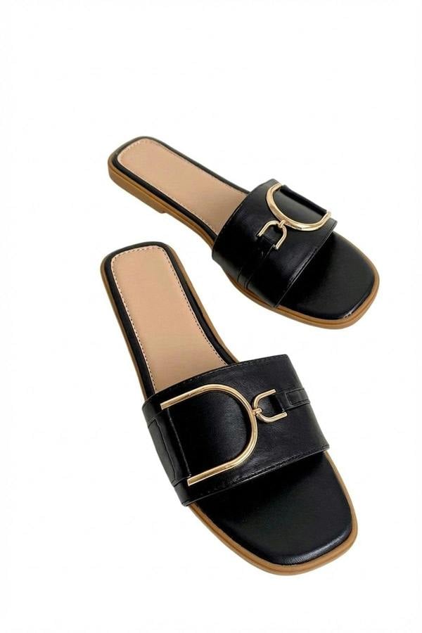 Ashleigh Gold Detail Sliders - Black_wb