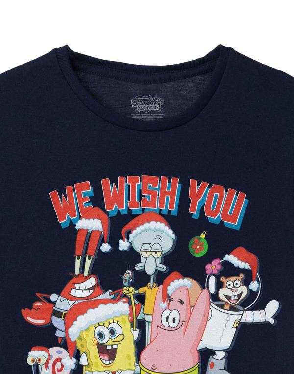 SpongeBob SquarePants Unisex Kids Blue Krabby Christmas Short Sleeved T-Shirt