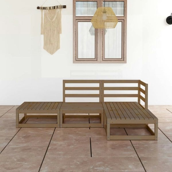 Berkfield 4 Piece Garden Lounge Set Honey Brown Solid Wood Pine