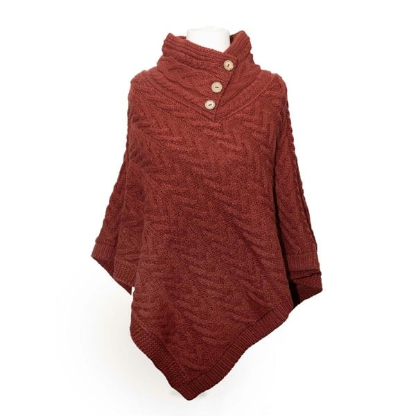 Aran Traditions Aran Cable Button Shawl Neck Poncho