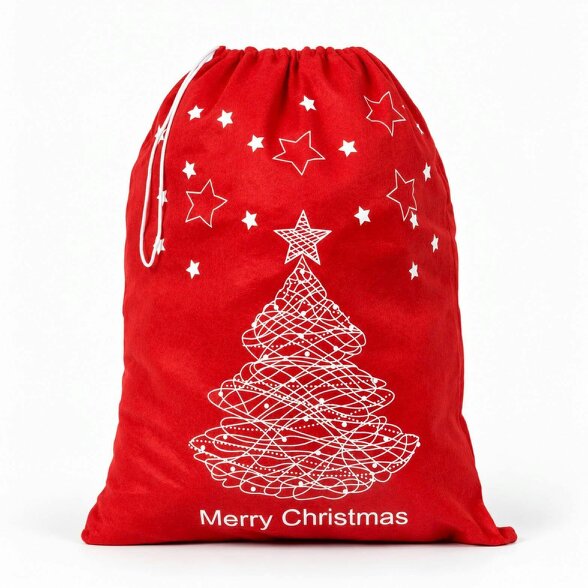 Shatchi 45cm Large Felt Santa Sack with Festive Christmas Print for Gifts and Decorations - 1 Pack - Red - Christmas sack