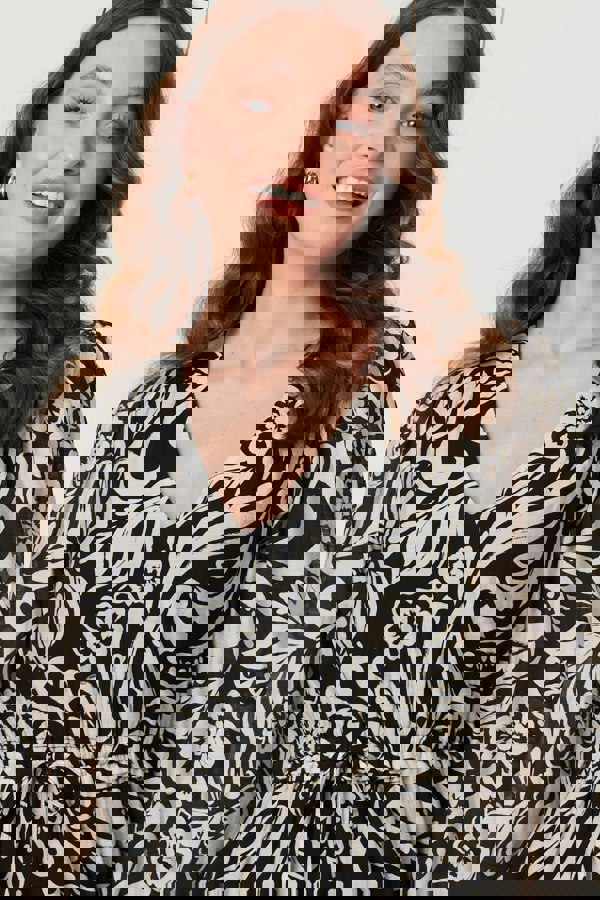 Black | Printed Layered Long Sleeve Maxi Dress
