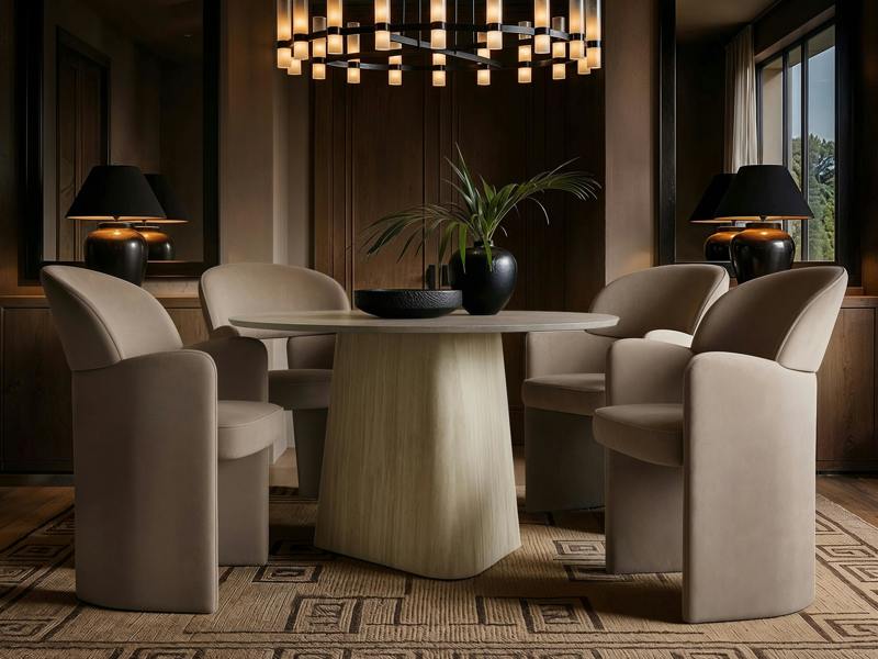 Elin Sintered Stone Effect Dining Table & Estella Brown Chair Set of 4