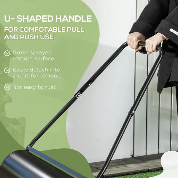 U-shaped handle garden roller with black steel drum for comfortable push and pull