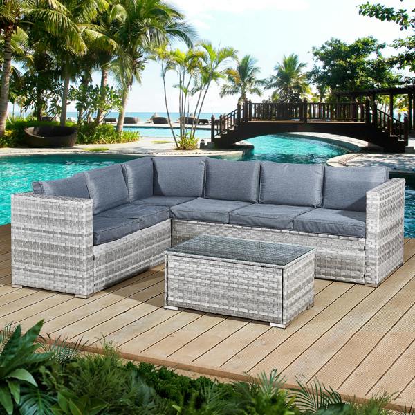 acorn rattan 6 seat corner sofa set in dove grey
