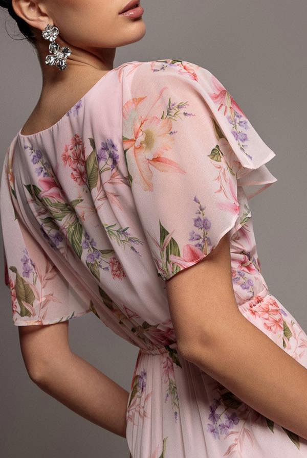 Flutter Sleeve Midaxi Wrap Dress - Blush Pink DR5140