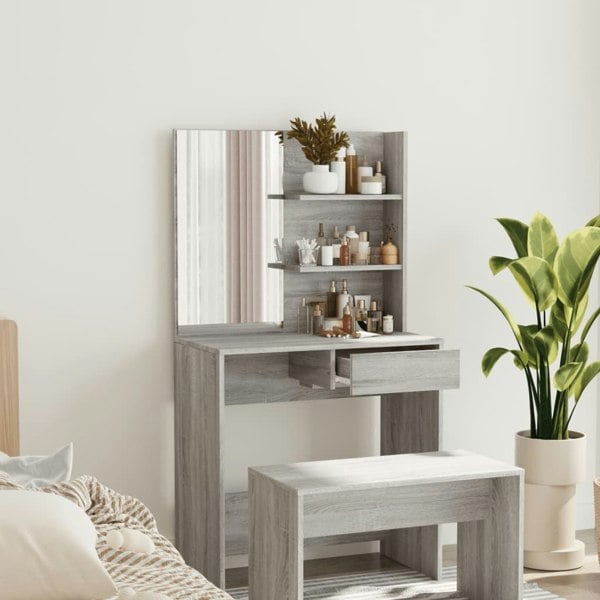 Berkfield Dressing Table with Mirror Grey Sonoma 74.5x40x141 cm