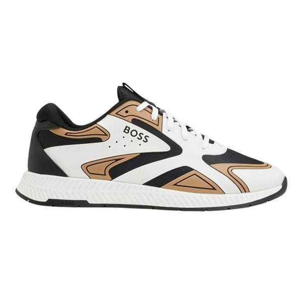 Boss Mens Titanium Leather Running Trainers - Beige