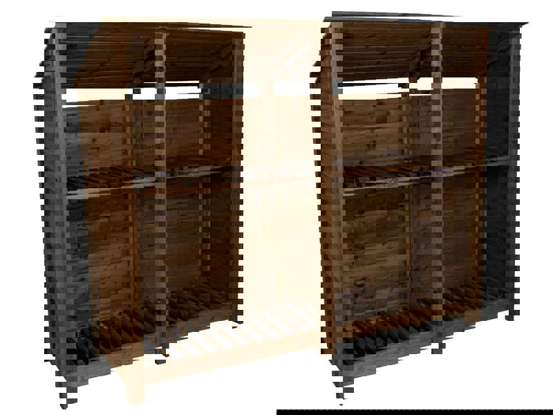 Arbor Garden Solutions Wooden Log Store (Roof Sloping Back) with Shelf W-227cm, H-126cm or 180cm, D-88cm - Brown Finish