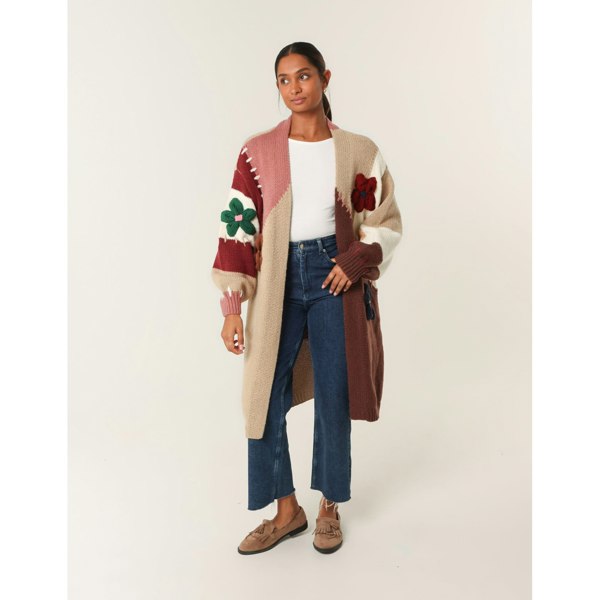 Blue Vanilla Colour Block 3D Flower Longline Cardigan
