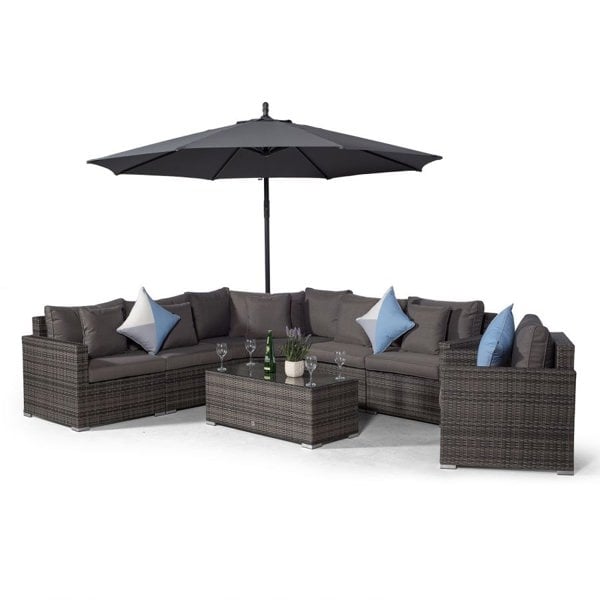 Giardino Santorini L Shape Modular 6 Seat Rattan Corner Sofa Set With Armchair & Coffee Table