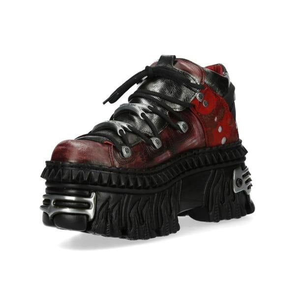 New Rock M-WALL106N-C17 Red Silver Leather Gothic Urban Rock Ankle Boots