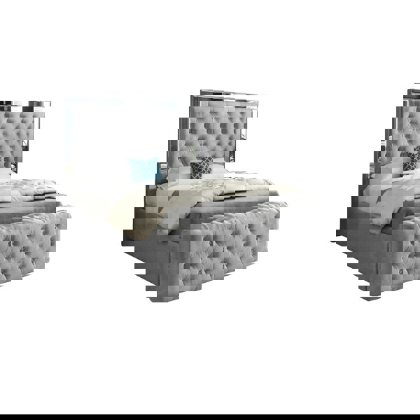 Casa Magna Marino Mirror Upholstered Soft Velvet Bed Frame - Grey