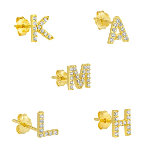 Spero London Initial Letter Stud Earring Sterling Silver in 18K Gold Plated - Single